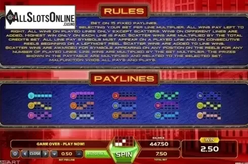 Paytable 3. More Cash from GameArt