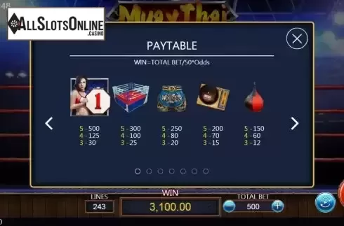 High Paytable screen
