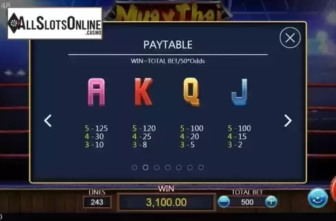 Low Paytable screen