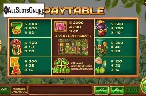 Paytable screen