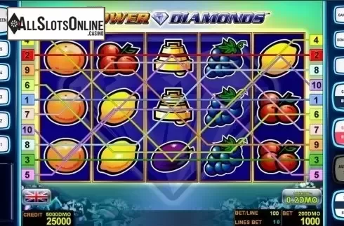 Reels screen. Power Diamonds Deluxe from Novomatic