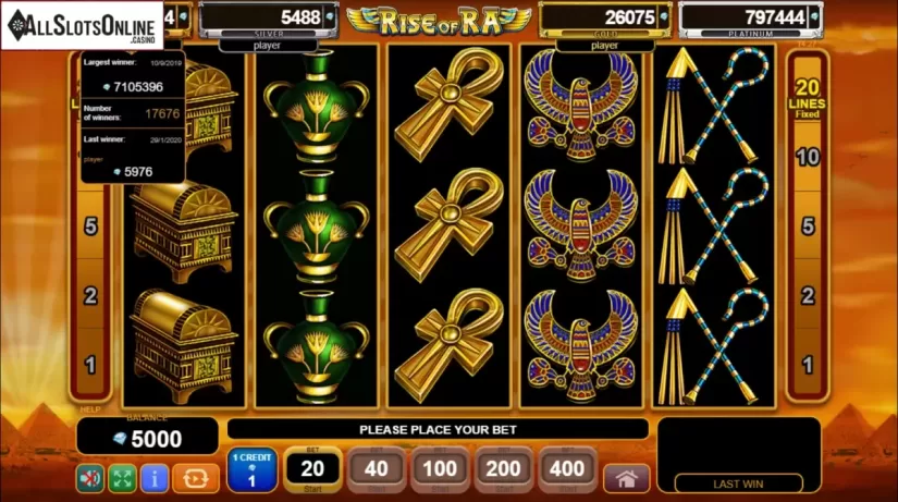 Reel Screen. Rise of Ra: Egypt Quest from EGT