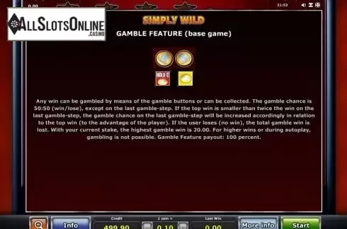 Paytable 4. Simply Wild (Green Tube) from Greentube