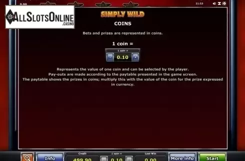 Paytable 1. Simply Wild (Green Tube) from Greentube