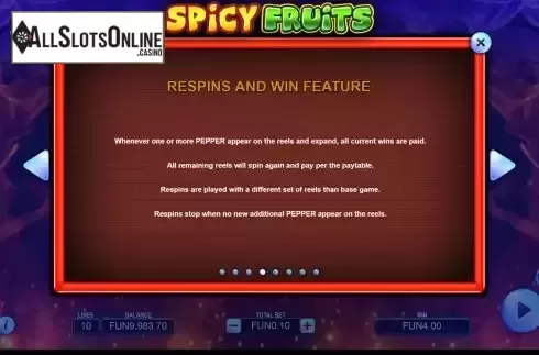 Respin feature screen