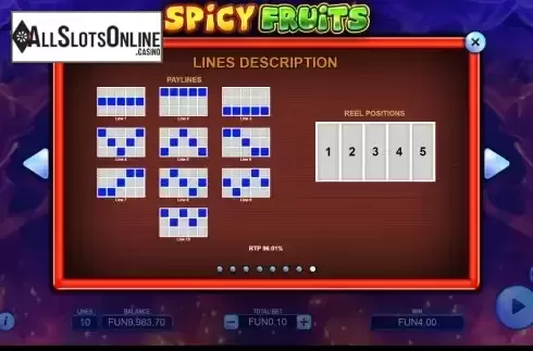 Paylines screen