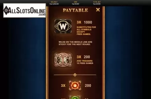 Paytable 1. Steam Vault from OneTouch
