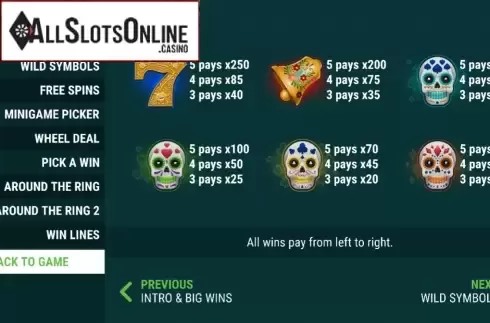 Paytable screen 2. Sugar Skull Spins from Slot Factory