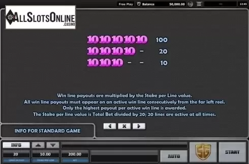 Paytable 4. The Fruit Factory from Realistic