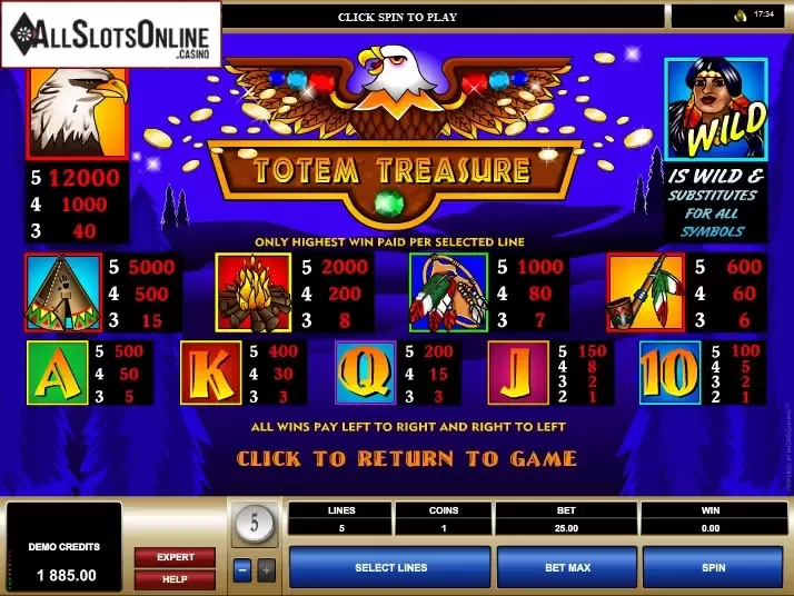 Paytable 1. Totem Treasure from Microgaming