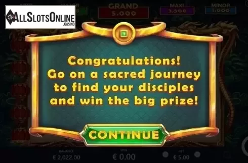 Bonus game precentation screen. Xi You Ji from Pariplay