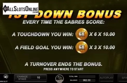 Bonus Game Triggered. 1st Down from Inspired Gaming