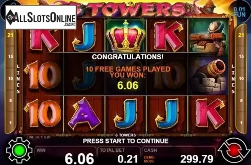 Win screen 2. 3 Towers from Casino Technology