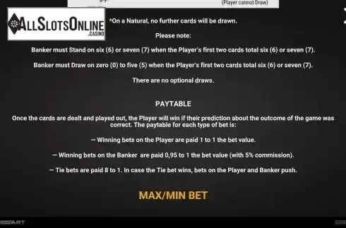 Paytable screen