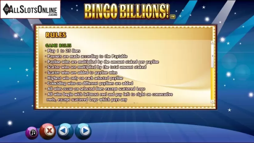 Paytable 3. Bingo Billions from NextGen