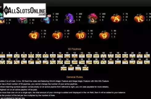 Paytable and paylines screen