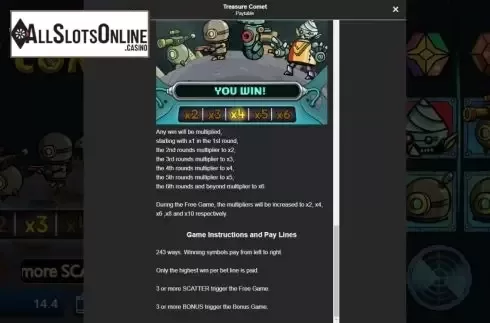 Multiplier screen. Comet Treasure from Manna Play