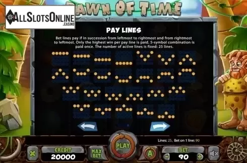 Paytable 3. Dawn of Time from X Card