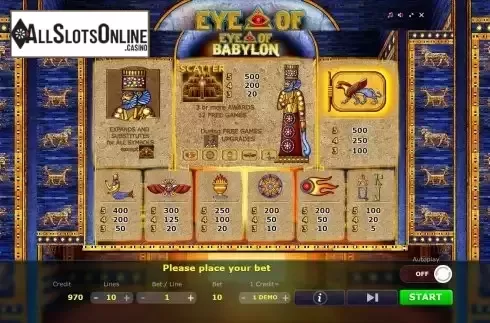 Paytable screen