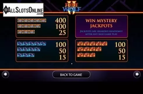 Paytable 1. Fire Wolf 2 from AGS