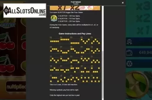 Paylines screen