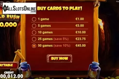 Start Screen. Gold Rush Scratchcard from Pragmatic Play