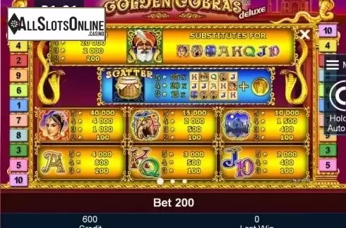 Paytable 1. Golden Cobras deluxe from Greentube
