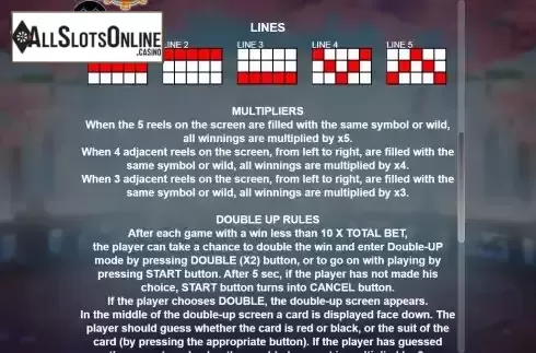 Paylines and features screen