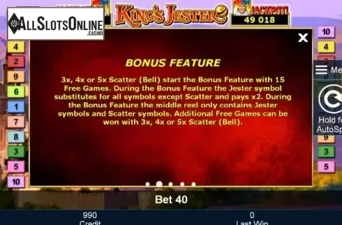 Paytable 2. King´s Jester from Greentube