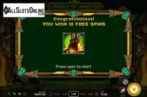 Free Spins screen