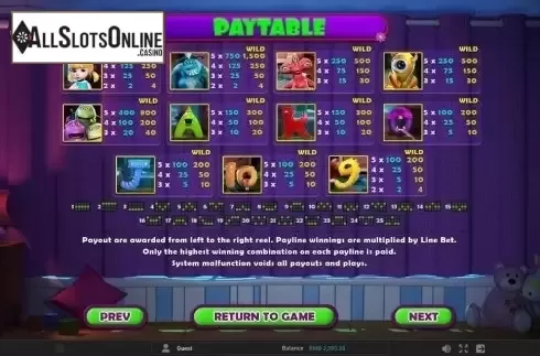 Paytable 1. Little Monsters from GamePlay