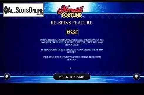 Re-spins feature screen