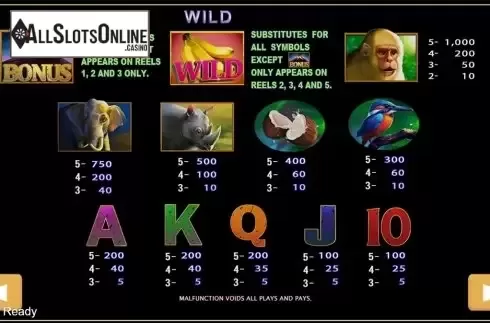 Paytable . Monkey (PlayStar) from PlayStar