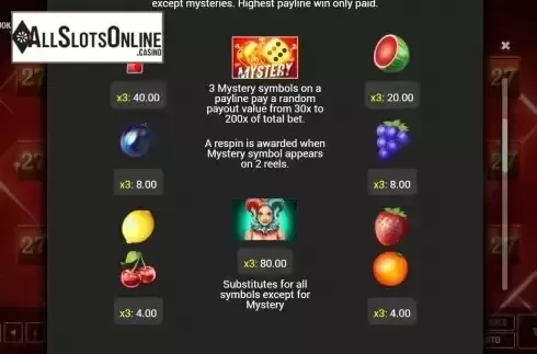 Paytable screen