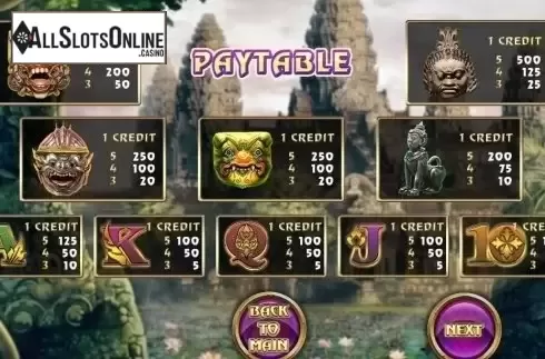 Paytable. Princess of Angkor Wat from Vela Gaming