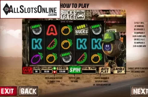 Screen4. Robo Bucks Garage from Games Warehouse