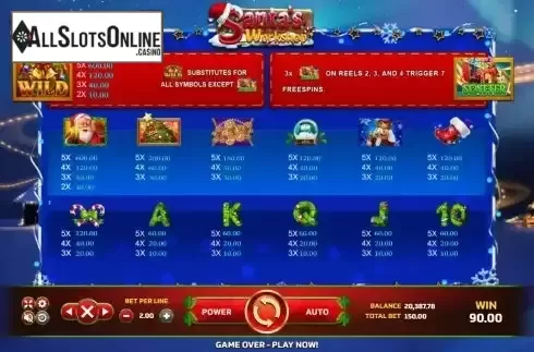 Paytable screen