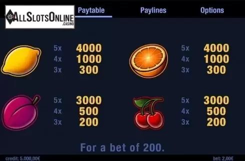 Paytable 2. Seventy Seven from Swintt