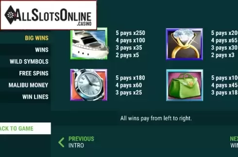 Paytable screen 2. Speeding Reels from Slot Factory
