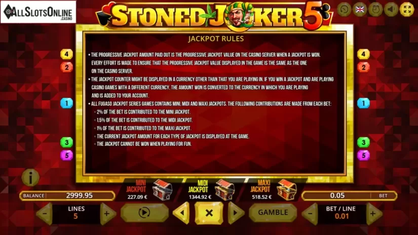 Jackpot. Stoned Joker 5 from Fugaso