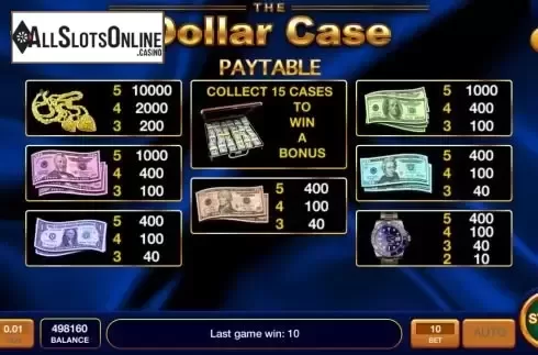 Paytable screen