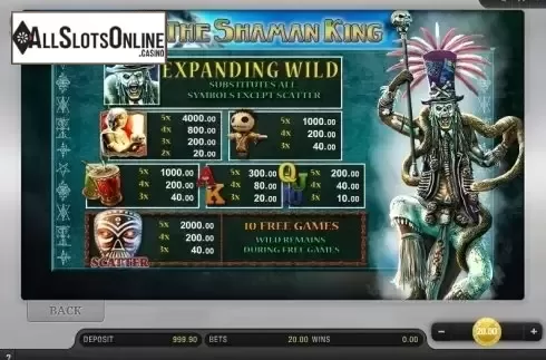 Paytable 1. The Shaman King from Bally Wulff