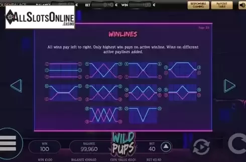 Paylines screen