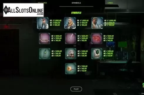 Paytable screen