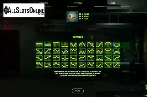 Paylines screen