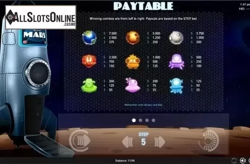 Paytable . 2050 Escape From Mars from Espresso Games