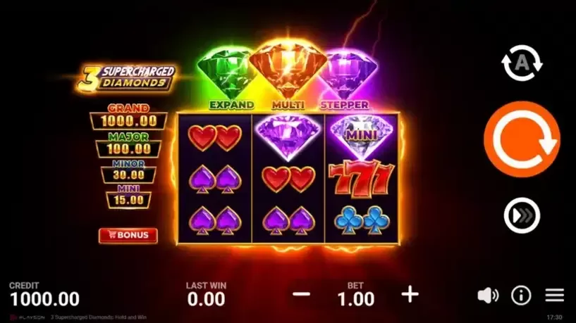 3 Supercharged Diamonds: Hold and Win slot screenshot 
