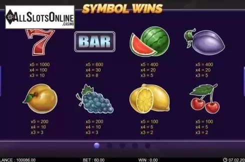 Paytable screen 1. 60 Ultra Classic Hot from 7mojos