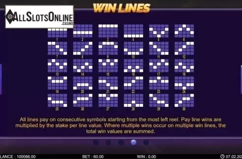 Paytable screen 2. 60 Ultra Classic Hot from 7mojos