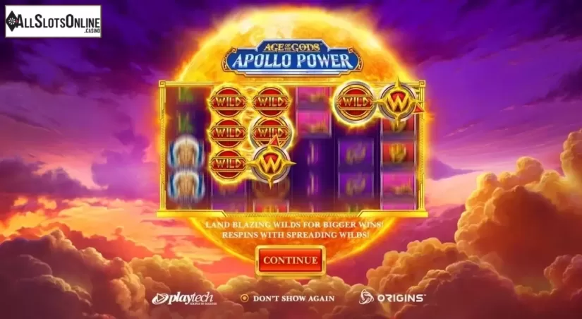 Start Screen. Age of the Gods: Apollo Power from Playtech Origins